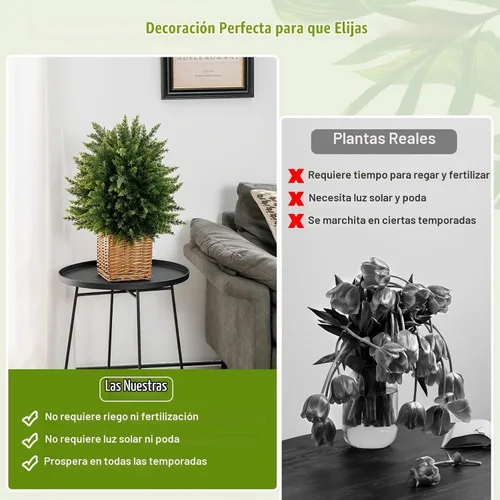 Vista 6 de Goplus Árbol de bola de cedro artificial de 21.5 pulgadas, juego de 2 plantas artificiales en maceta, arbustos artificiales con maceta de cemento