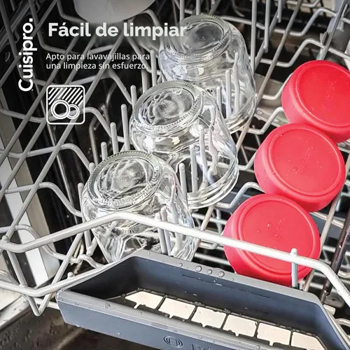 Vista 6 de Cuisipro Tarros con tapas, tarros de vidrio de 6 onzas con tapa hermética boca ancha, paquete de 4, tarros de conservas para líquidos, recipiente