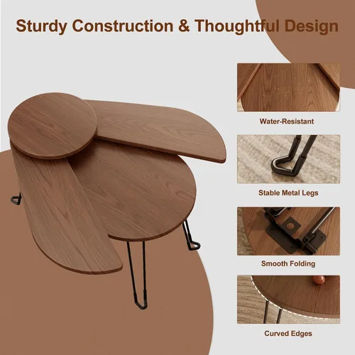 Vista 7 de Muwuele Mesa de centro pequeña de madera maciza, diseño de escarabajo, montaje completo, mesa de centro plegable para espacios pequeños, mesa
