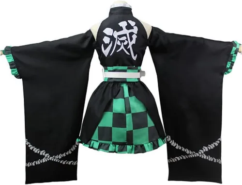 Vista 3 de Juejuezi Nuevo Zenitsu Tanjirou Cosplay Disfraz Anime Kimono Halloween Off Hombro Falda Shinobu traje con pendientes