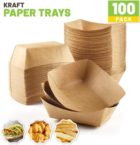 Vista 3 de ZORRITA - Bandejas pequeñas de papel para alimentos, 1 libra, paquete de 100 Disposable, Kraft, Brown, Food Boats Holders, Take Out Serving