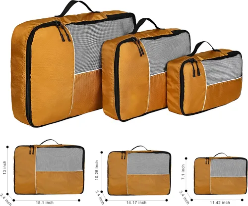 Vista 2 de Juego de 3 cubos de embalaje promocional bolsa organizadora de viaje naranja