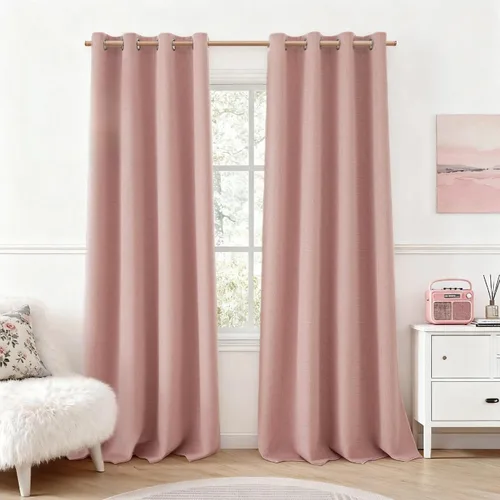 Vista 27 de HOMEIDEAS Cortinas 100% opacas beige de 63 pulgadas de largo, mezcla de lino con textura de oscurecimiento, cortinas con aislamiento térmico