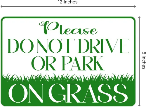Vista 2 de Letrero de plástico de doble cara de 8 x 12 pulgadas, con texto en inglés «Please Do Not Drive or Park on Grass – No estacionar en el césped