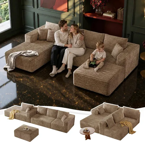 Vista 9 de MoonSpeak - Sofá seccional deshuesado de 133 pulgadas para sala de estar Sofá modular en forma de L, asiento profundo, pana suave, sin montaje