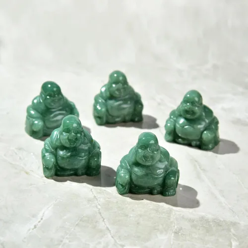 Vista 3 de KALIFANO Aventurine Buddha Carving - Juego de figuras de piedra de preocupación para la suerte y la riqueza, propiedad y operación familiar