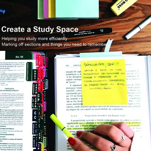 Vista 6 de Notas adhesivas de 3 x 3, notas autoadhesivas, 36 blocs, 100 hojas/bloc, calcomanías de colores surtidos, notas fáciles de publicar para estudio