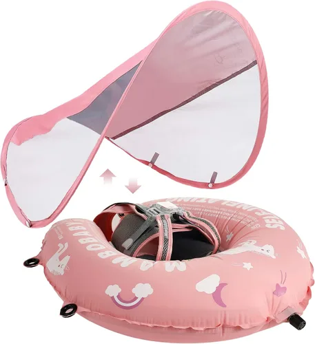 Vista 18 de HECCEI - Flotador en forma de aeroplano número 07 Mambobaby para bebé con toldo para el sol, añadir cola, color rosa