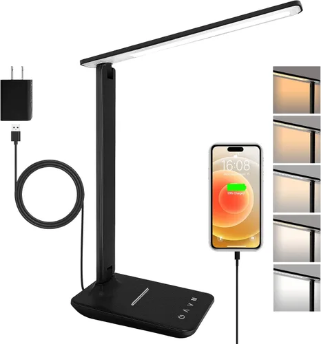 Vista 4 de karidi Lámpara de Escritorio LED Regulable Lámpara de Mesa con Puerto de Carga USB, 5 Modos de Iluminación, Control Sensible, Luz de Escritorio