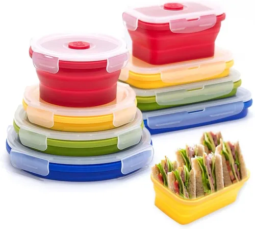 Vista 2 de Juego de recipientes de almacenamiento de alimentos de silicona plegable (color multi)