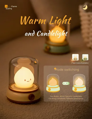 Vista 5 de WANIDEA Chibi Flame - Juego de 2 lámparas de noche, estilo anime, adorables y acogedoras, retro, recargable, para decoración, accesorios de Amarillo