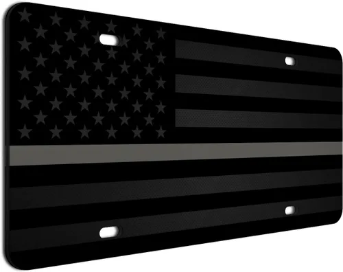 Vista 55 de JASS GRAPHIX Placa de matrícula personalizada con la bandera estadounidense de línea amarilla, homenaje personalizado a despachadores y operadores