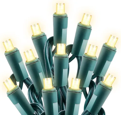 Vista 9 de Luces LED de Navidad Aqua de 50 pies, 100 unidades - Exteriores, Grado Comercial, Impermeable, Cable Verde, Navidad, IP65, UL Listado