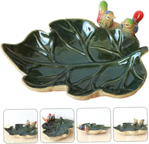 Vista 8 de Mikinona Fruit Tray Ring Display Holder Dessert Platter Ceramic Ring Holder Porcelain Vanity Tray Towel Tray Holiday Dinner Plate Lotus Leaf