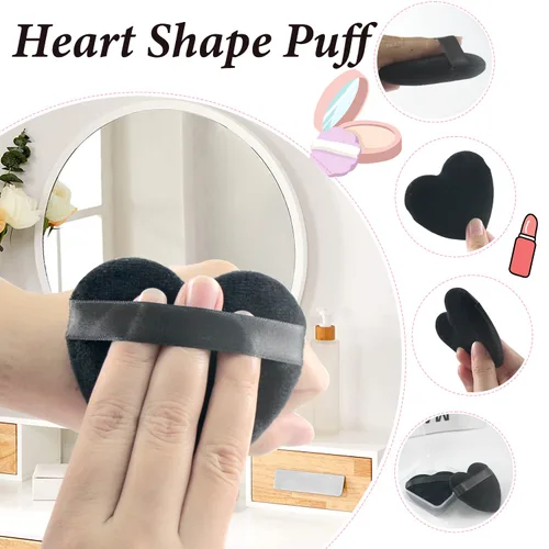 Vista 2 de 12 piezas de polvo en forma de corazón, soplo cosmético para cara, lavable, reutilizable, suave, esponja en polvo, esponja de maquillaje