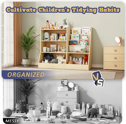 Vista 5 de IKALIFE Estantería de madera grande para niños de 39" y organizador de almacenamiento de juguetes, librero para bebés con estante colgante