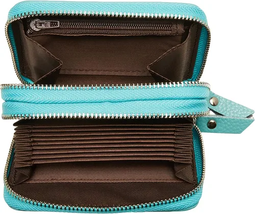 Vista 5 de Billeteras de cuero para mujer con doble cremallera RFID bloqueo bolsillo para monedas