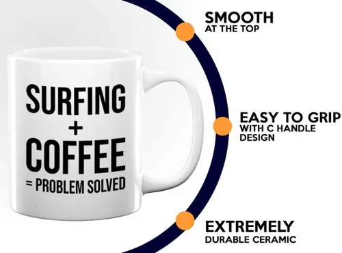 Vista 4 de Adventure - Taza de café de 11 onzas, color blanco, para surfear, tablas de surf, surf, playa, verano, playa, adolescente, amistad