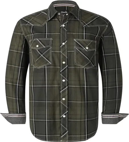 Vista 13 de Camisas occidentales de manga larga con botones para hombre, camisas a cuadros de ajuste regular Blkslub