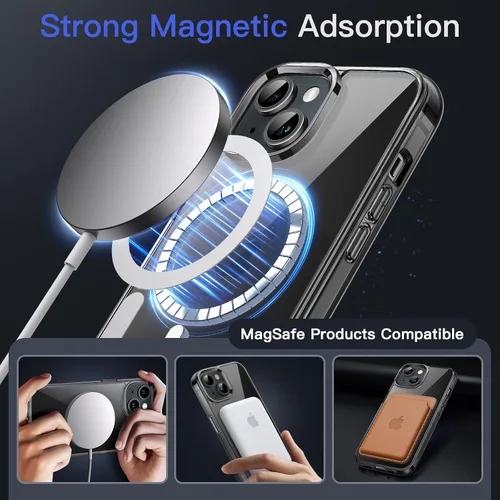Vista 3 de JETech Funda magnética para iPhone 15, color negro y blanco Compatible con MagSafe, funda protectora a prueba de golpes, resistente a