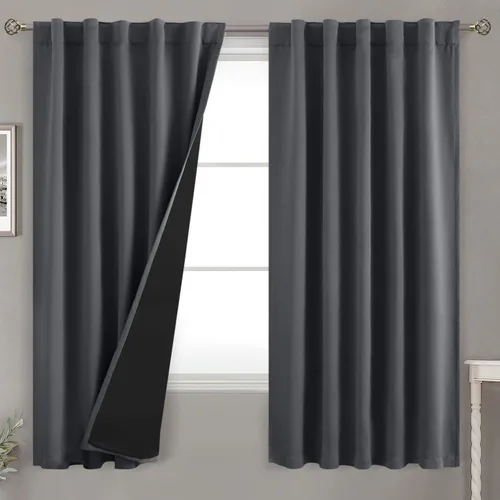 Vista 187 de BGment Cortinas 100% opacas beige de 63 pulgadas de largo con forro aislante térmico, bolsillo para varilla y lengüeta trasera de doble capa