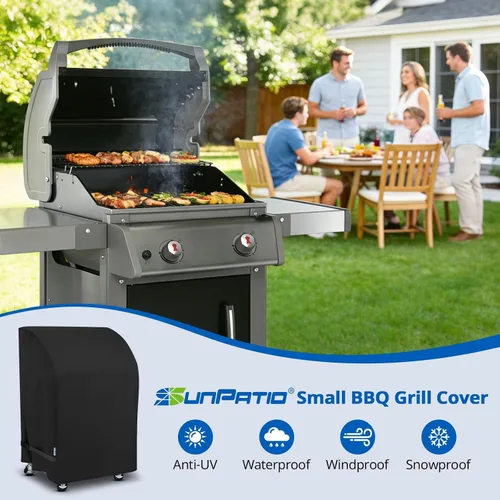 Vista 8 de SunPatio Cubierta para parrilla de gas de 2 quemadores de 32 pulgadas, resistente al agua, cubierta cuadrada pequeña para parrilla de barbacoa, se