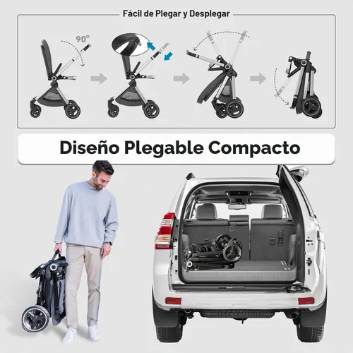 Vista 4 de EMU - Cochecito de bebé con asiento reversible, tamaño completo, con cabina reclinable, compacto y plegable para niños pequeños, para la ciudad al