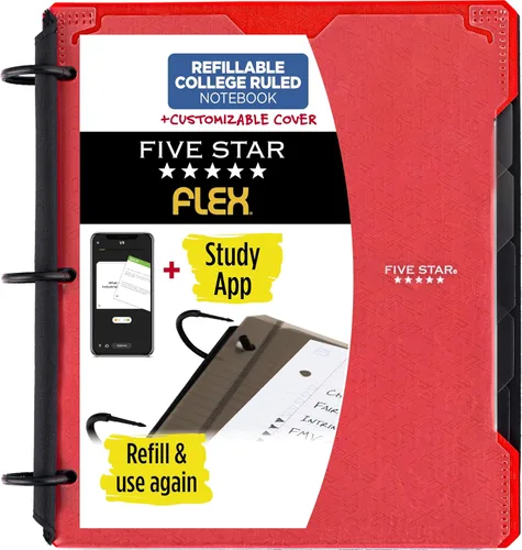 Vista 17 de Five Star Cuaderno recargable Flex + aplicación de estudio, carpeta de 1 pulgada con cubierta personalizable, cuaderno con rayas universitarias