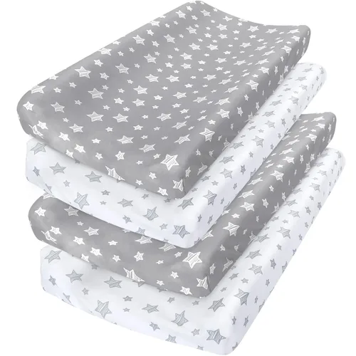 Vista 8 de Fundas para cambiador, color beige y gris, para niños y niñas, paquete de 2 unidades, unisex, funda para cambiador, sábana suave y transpirable