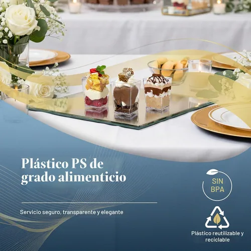 Vista 2 de Vasos de postre de plástico cuadrados pequeños de 50 ct 4oz CMJJ Grado profesional, reciclable, transparente, desechable, para postres