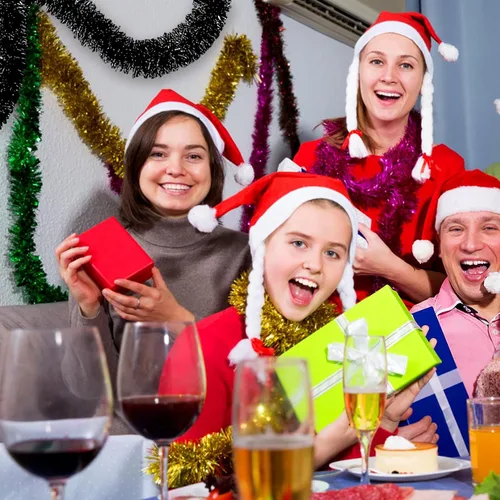 Vista 5 de Guirnalda de flecos de papel de aluminio de Navidad de 25 pies, guirnalda metálica con borlas metálicas, flotadores para desfile, techo colgante