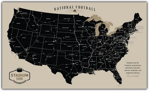 Vista 11 de HolyCowCanvas Rastreador de mapas de estadio de fútbol de lona personalizado con alfileres, pelotas de fútbol de metal, regalo deportivo
