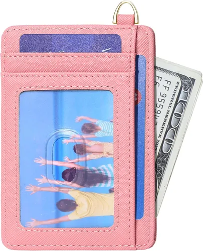 Vista 17 de Badiya Tarjetero delgado minimalista para tarjetas de crédito, bolsillo frontal con bloqueo RFID, estuche compacto para tarjetas con ventana