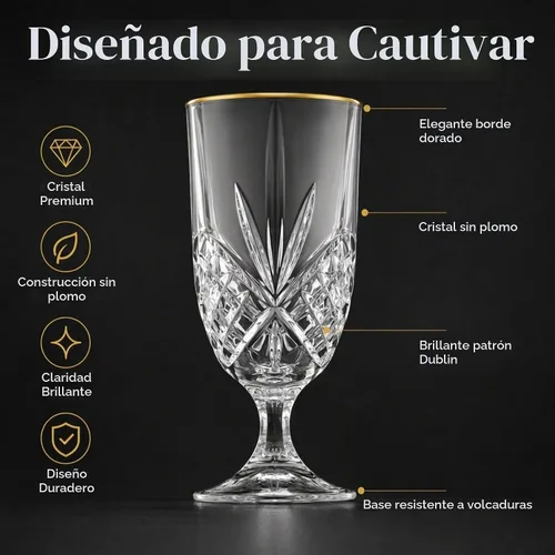 Vista 2 de Godinger Vasos para bebidas heladas, bandas doradas, cristal de Dublín, juego de 4