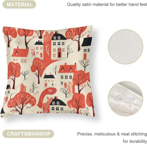 Vista 4 de Fundas de almohada cuadradas de satén rústico de dibujos animados con cremallera de 16 x 16 pulgadas, fundas de almohada para sofá, muebles
