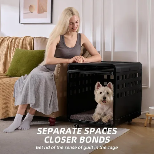 Vista 2 de Caja de acrílico transparente para perro, cama duradera para perro con panel móvil y diseño modular, segura, a la moda y conveniente