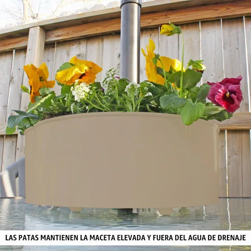 Vista 8 de AuldHome Design Maceta de Sombrilla para Mesa de Patio (Beige/Greige), con Agujero para Sombrilla, Macetas de Medio Círculo de Esmalte Gris beige