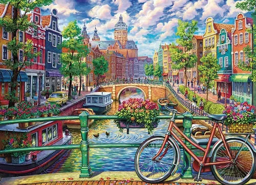 Vista 2 de Cobble Hill - Rompecabezas de 1000 piezas, Canal de Ámsterdam, póster de muestra incluido