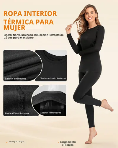 Vista 4 de SIMIYA Juego de 2 piezas de ropa interior térmica para mujer, pantalones largos Johns, capa base abrigada con forro de vellón, para climas fríos 2