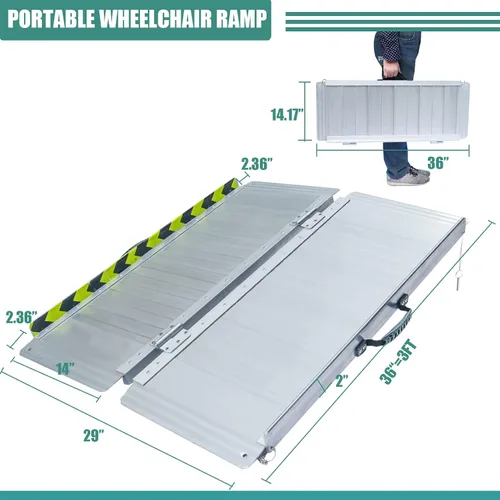 Vista 2 de Rampa portátil plegable antideslizante para silla de ruedas para escalones del hogar, escaleras, puertas, scooter, cortacésped, rampa