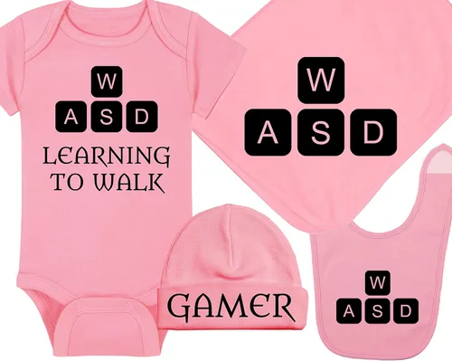 Vista 9 de Learning To Walk WASD - Gaming Baby Onesie - Hat - Blanket - Bib Package Combinations