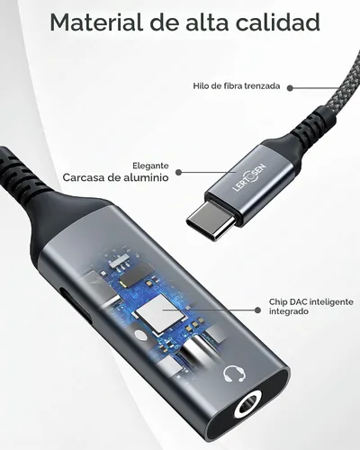 Vista 6 de LERTOSEN Adaptador USB C a 3.5mm para Auriculares y Cargador, 2 en 1 USB C a Conector de Audio Auxiliar con Cable de Carga Rápida PD para iPhone 17