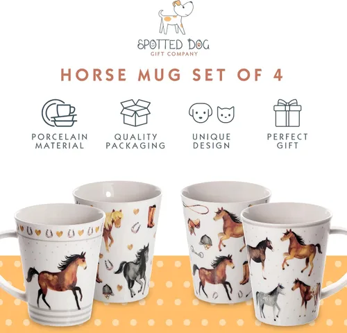 Vista 2 de SPOTTED DOG GIFT COMPANY Juego de 4 tazas de café de caballo, tazas de cerámica de porcelana de 12 onzas, regalos para amantes de los caballos
