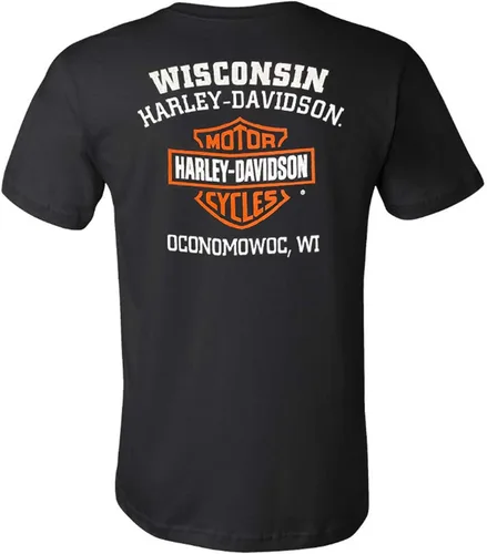 Vista 2 de Harley-Davidson Camisa de algodón de manga corta con cuello redondo y pecho izquierdo para hombre - Negro