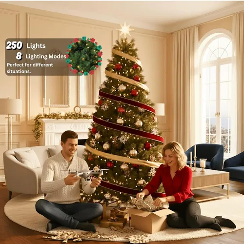 Vista 2 de Árboles de Navidad artificiales de 6 pies, con 250 luces blancas cálidas preiluminadas, 700 puntas de rama, elección adecuada para decoración