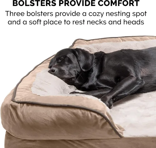 Vista 10 de Furhaven - Cama para mascotas de espuma viscoelástica para perros y gatos, cama para perros tipo sofá, comodidad perfecta, con ondas, de terciopelo