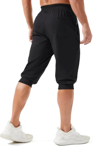 Vista 3 de MAGCOMSEN Pantalones capri de 34 para hombre con bolsillos con cremallera, ajustados, para entrenamiento, correr, entrenamiento, pantalones capri