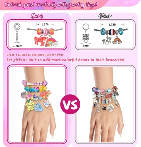 Vista 2 de Girls Charm Bracelet Making Kit - Unicorn Jewelry Supplies Make Set DIY Art Craft Set Creative Charm Bracelets Kits Birthday Gifts for Kids Age 6 7