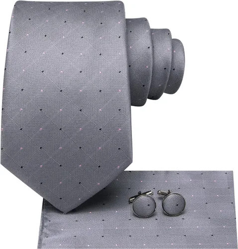 Vista 205 de Hi-Tie Corbata clásica de cachemira para hombre con pañuelo y gemelos a cuadros