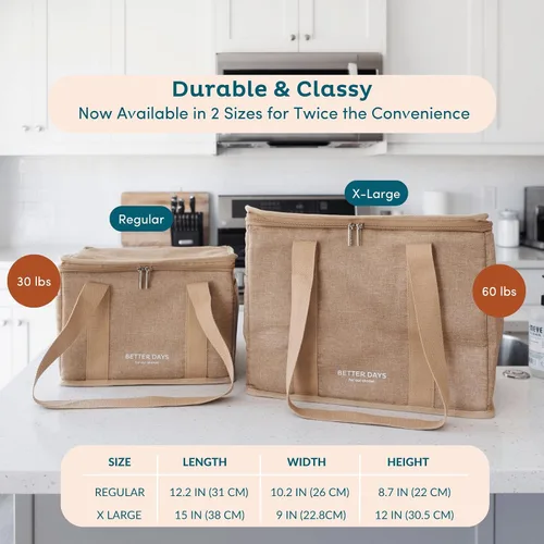 Vista 8 de Nook Theory Bolsa de comestibles reutilizable con aislamiento, a prueba de fugas, bolsa enfriadora grande Caramelo